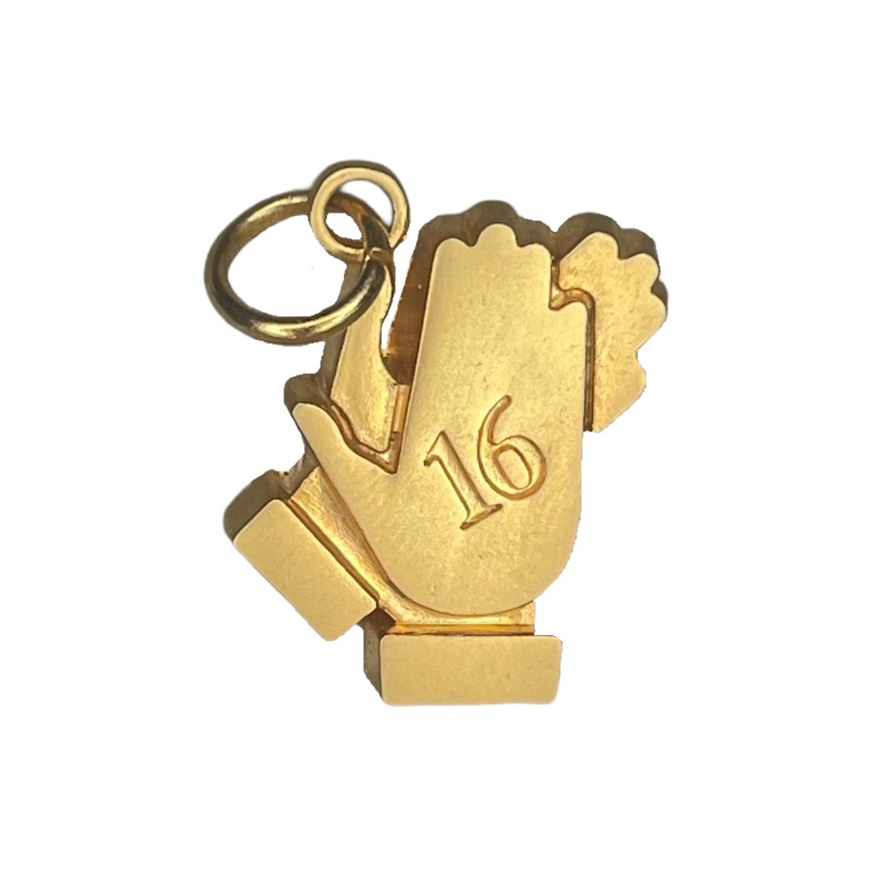 Vintage Clapping Hands Numbered 16 Engraved Small Pendant/Charm Gold Toned